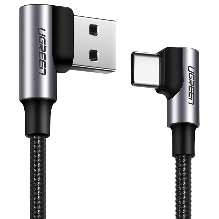 Winkelkabel Ugreen USB-A / USB-C Quick Charge 3.0 2 m, Grau