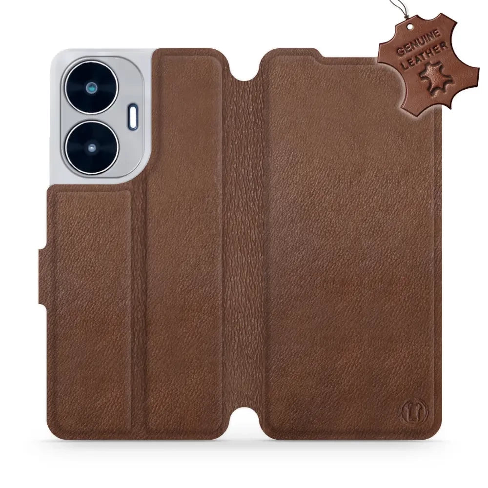 Echtleder Handyhülle für Realme C55, Mobiwear Leather, Braun