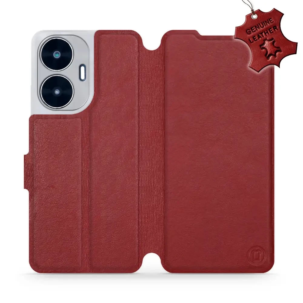 Echtleder Handyhülle für Realme C55, Mobiwear Leather, Dunkelrot