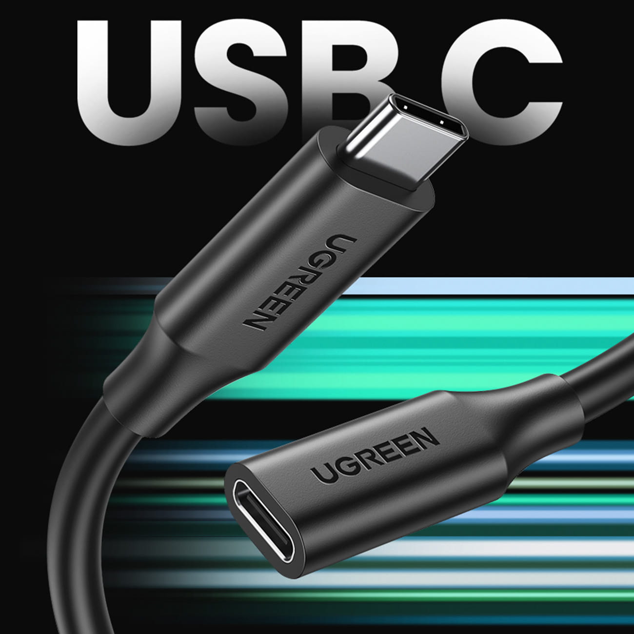 Ugreen 100W, 10Gbps USB-C (Stecker) zu USB-C (Buchse) Lade- und Datenkabel/Verlängerer, PD, QC, 1m, Schwarz