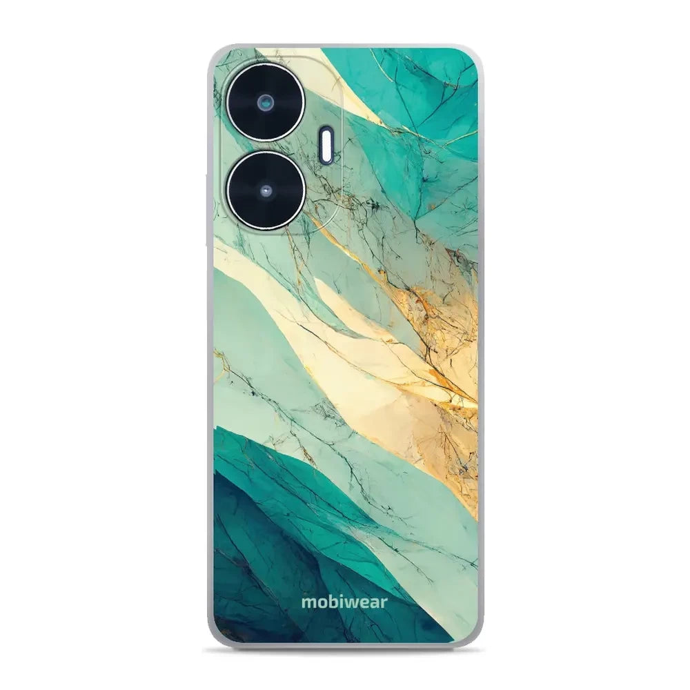 Handyhülle für Realme C55, Mobiwear Glossy Case, Türkis-Marmor