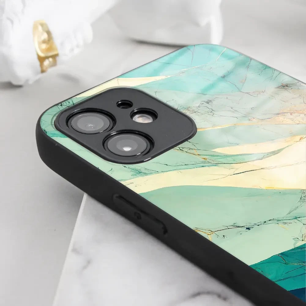 Handyhülle für Realme C55, Mobiwear Glossy Case, Türkis-Marmor