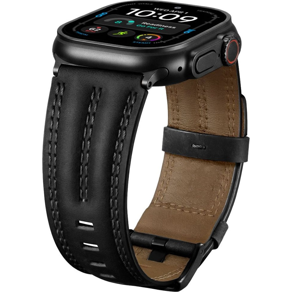 Armband für Apple Watch 44/45/46/49 mm, Tech-Protect Leatherfit Craft, Schwarz (1/7)