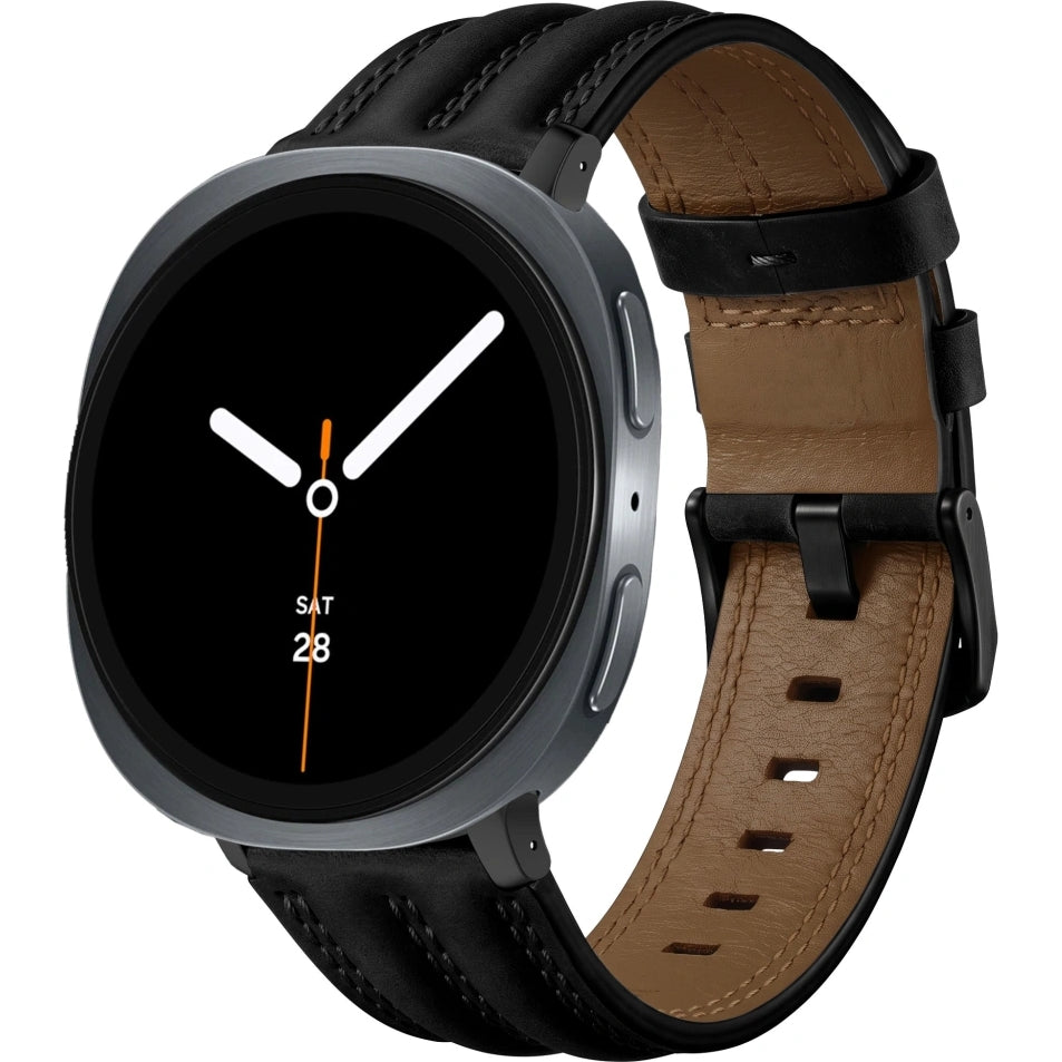 Armband für Galaxy Watch 9 44mm / 40mm / 8 44mm / 8 40mm / 8 Classic, Tech-Protect Leatherfit Craft, Schwarz (1/8)