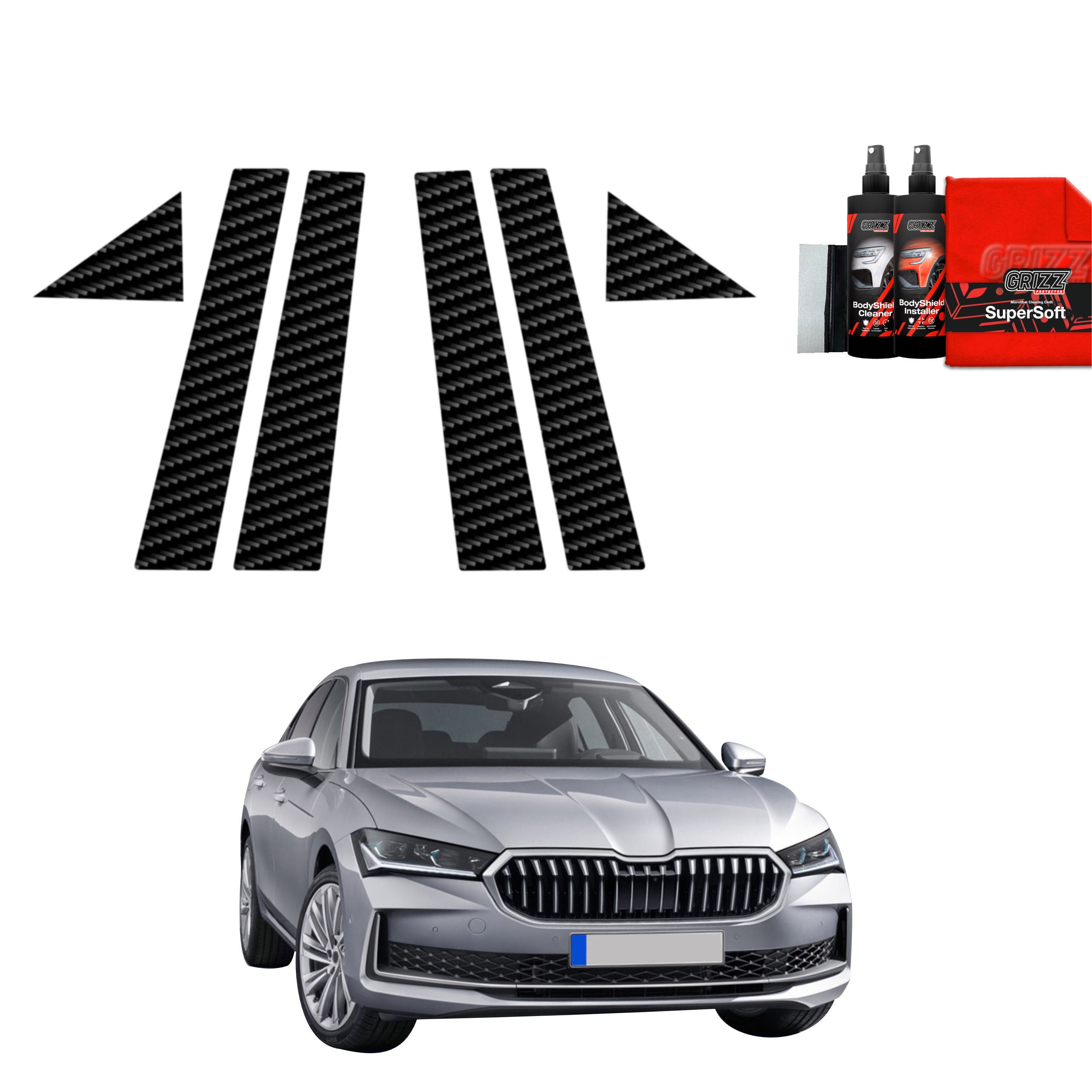 6in1 Kohlenstoff Schutzfolie Grizz Protector für A-B-Säule - Skoda Superb 4 Liftback (2024-2026)