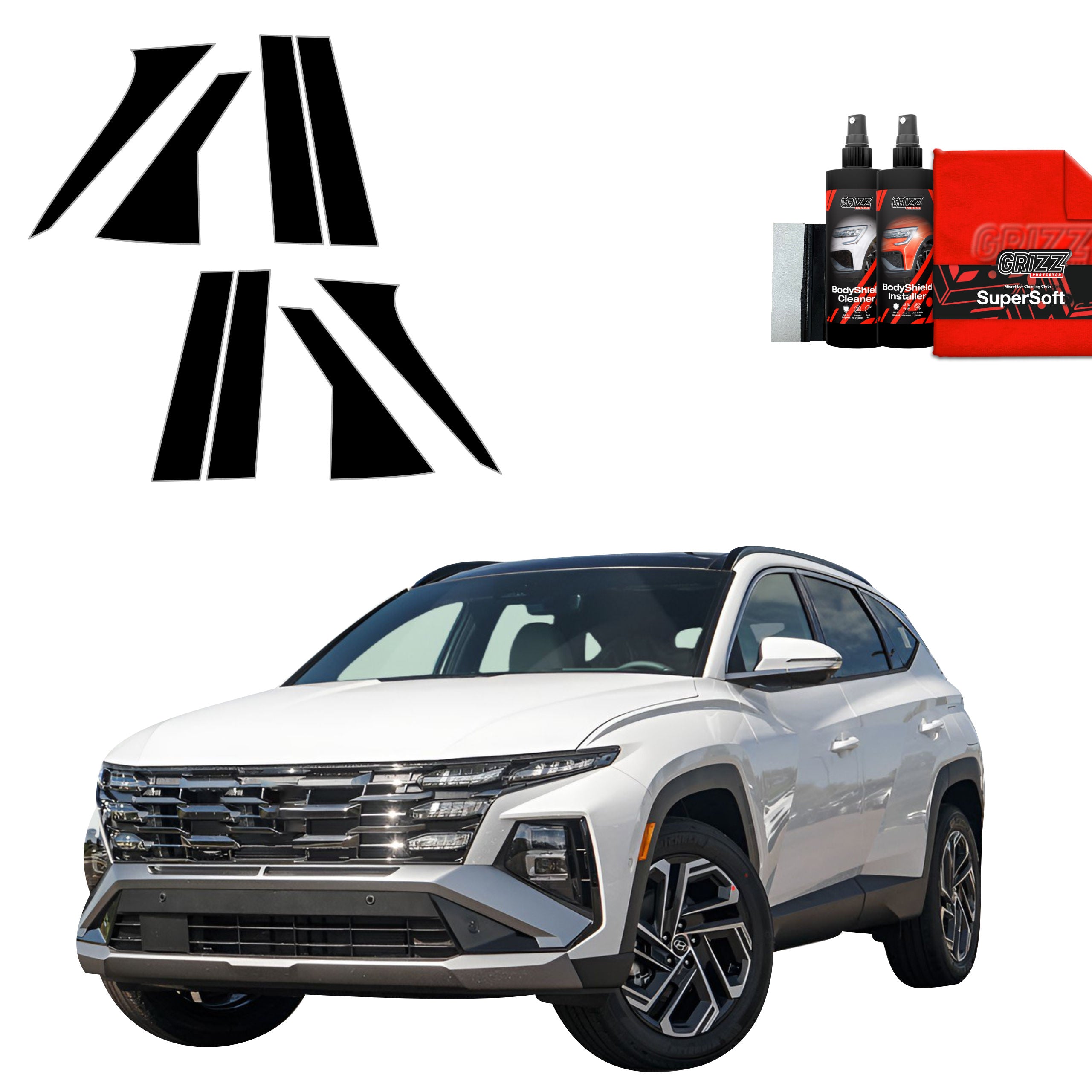 8in1 Schwarze Grizz Protector schutzfolie für A-B-C-Säule - Hyundai Tucson Facelift (2024-2026)
