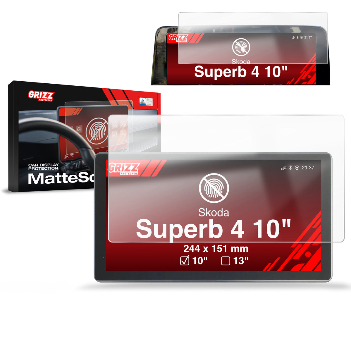 Matte Autodisplayfolie 2in1 für Skoda Superb 4 10" (2024-2026), Grizz Protector