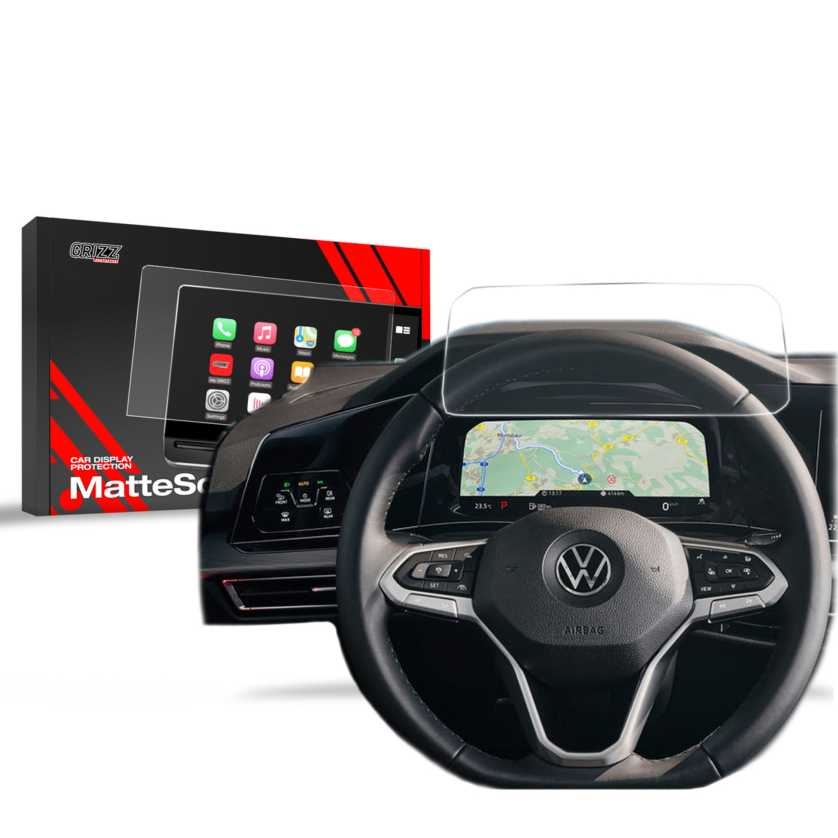 Matte Autodisplayfolie für Volkswagen Golf 8 Digital Cockpit 10,25" (2020-2026), Grizz Protector