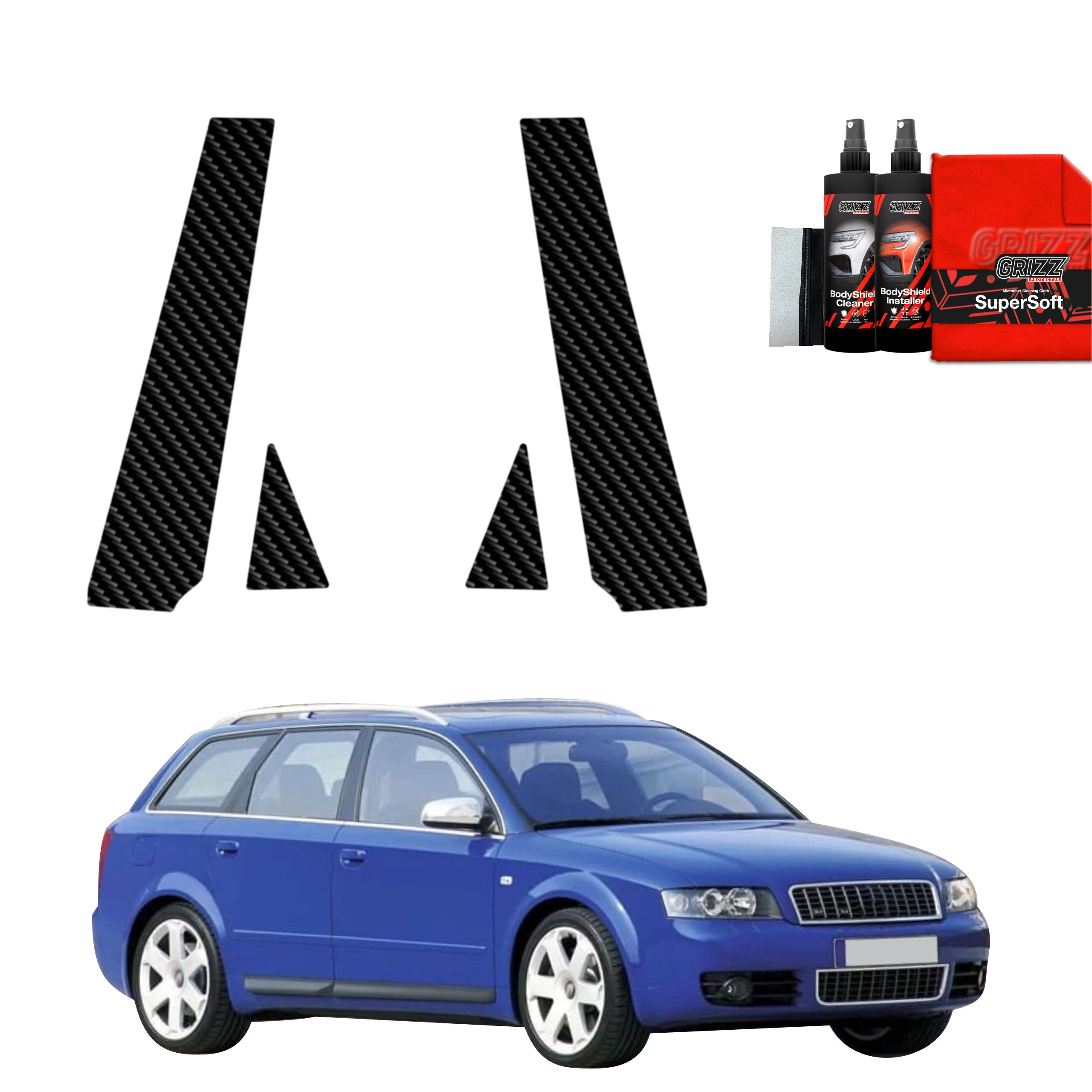 4in1 Kohlenstoff Schutzfolie Grizz Protector für A-B-Säule - Volvo S60 3 Sedan 4D (2019-2024)