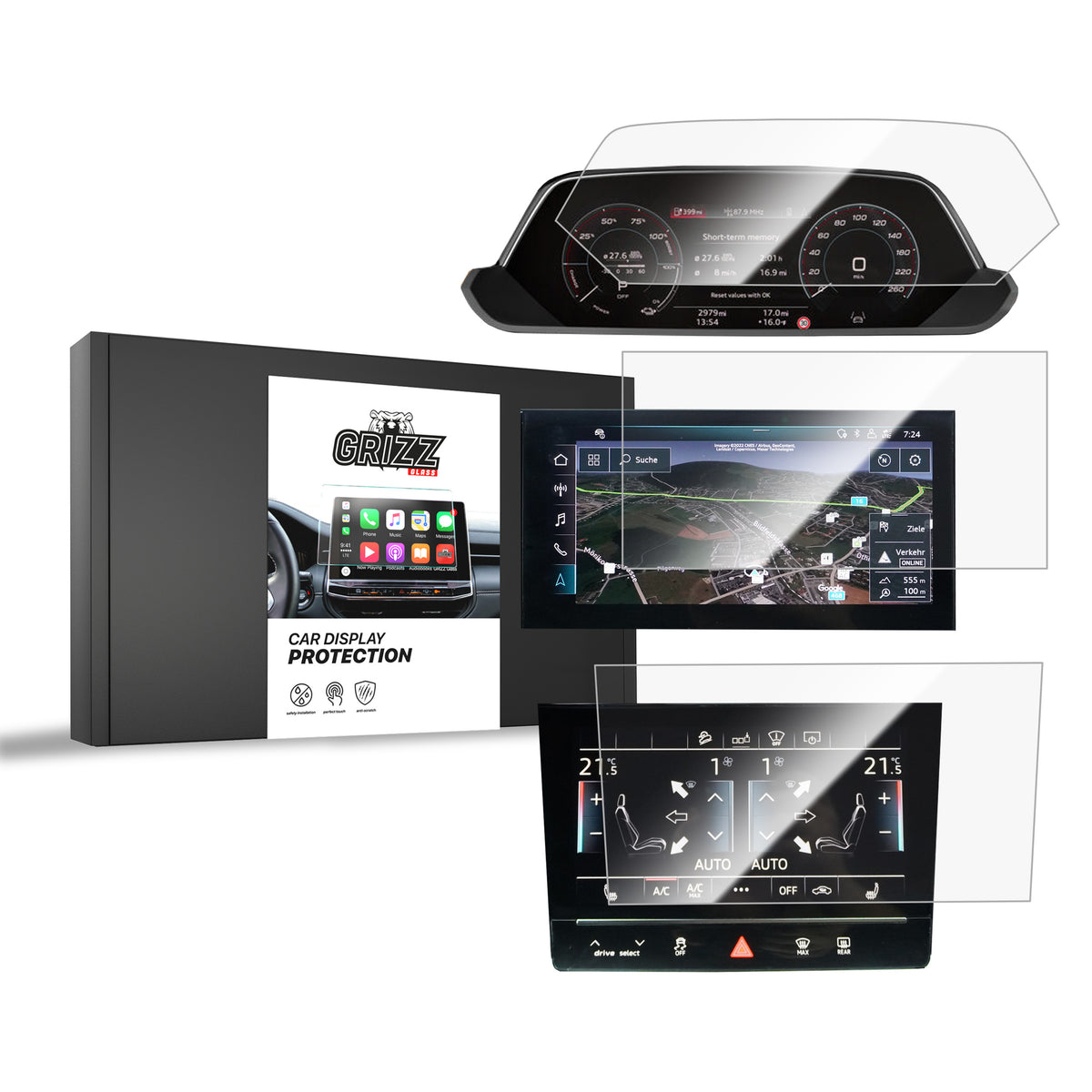 Keramische Autodisplayfolie 3in1 für Audi Q8 e-tron (2022-2026), Grizz Protector