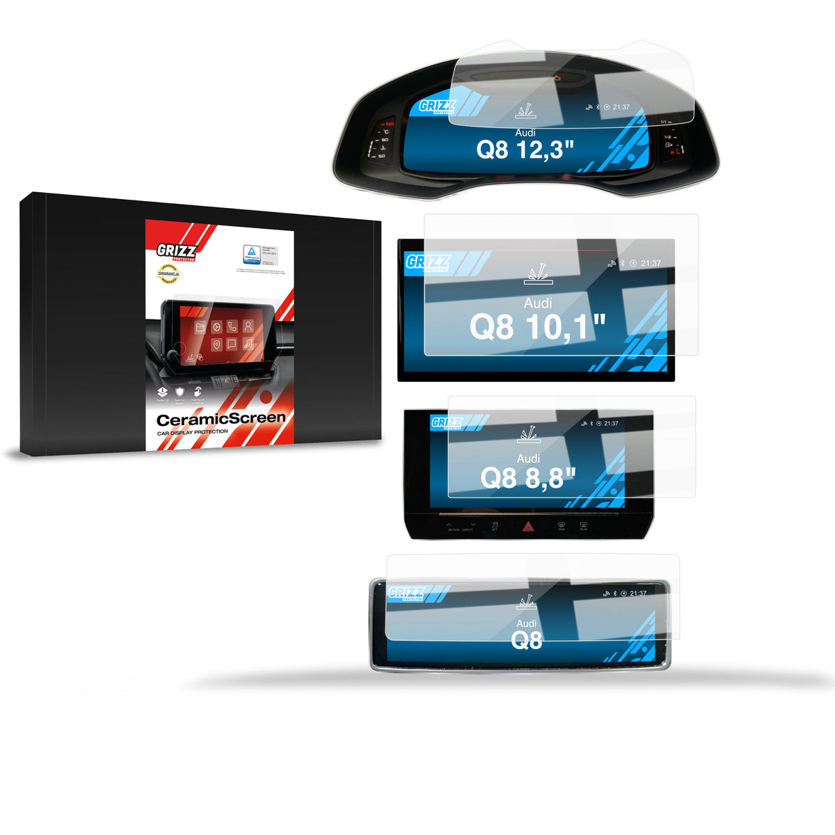 Keramische Autodisplayfolie 4in1 für Audi Q8 (2018-2026), Grizz Protector