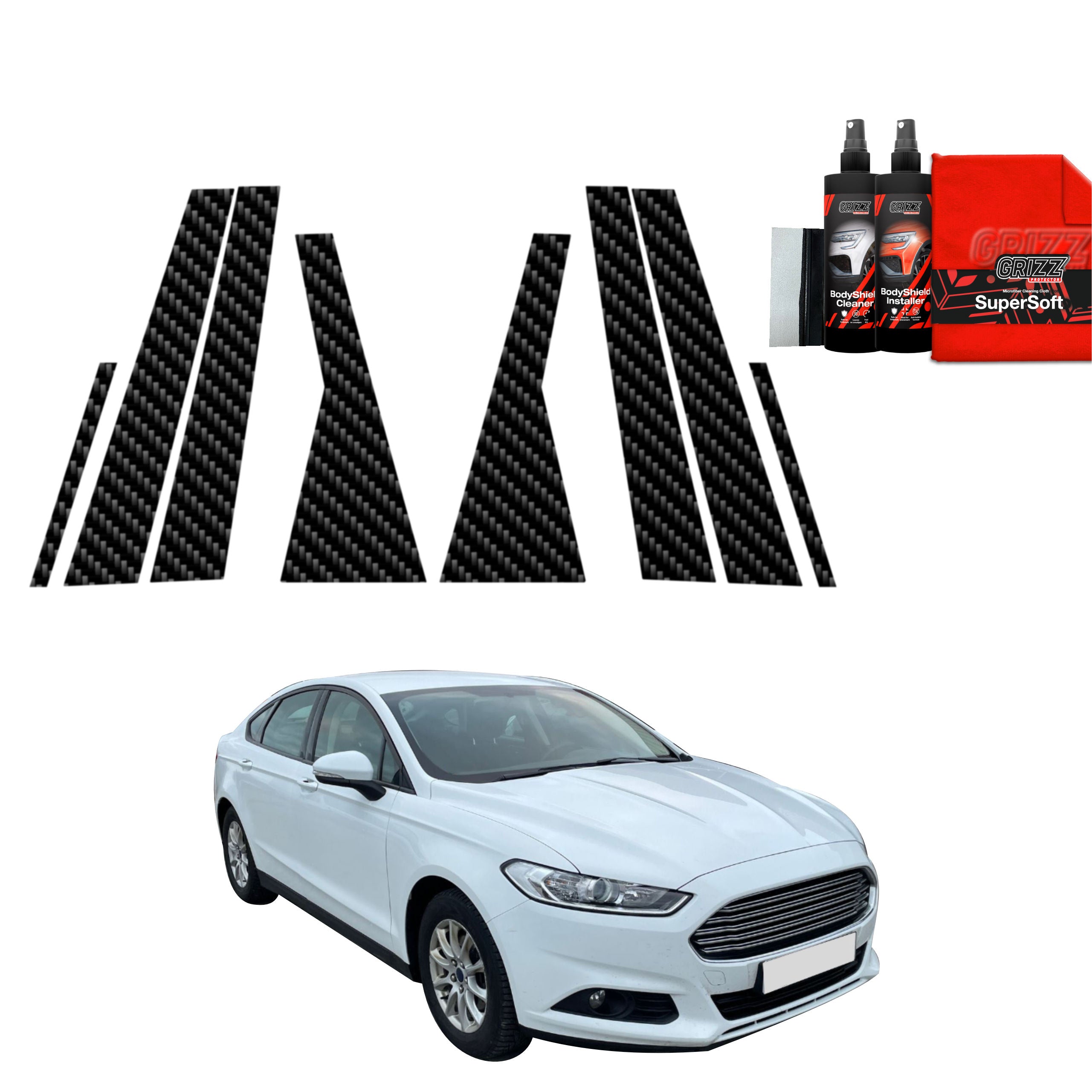 8in1 Kohlenstoff Schutzfolie Grizz Protector für A-B-C-Säule - Ford Mondeo Mk5 Sedan (2014-2019)