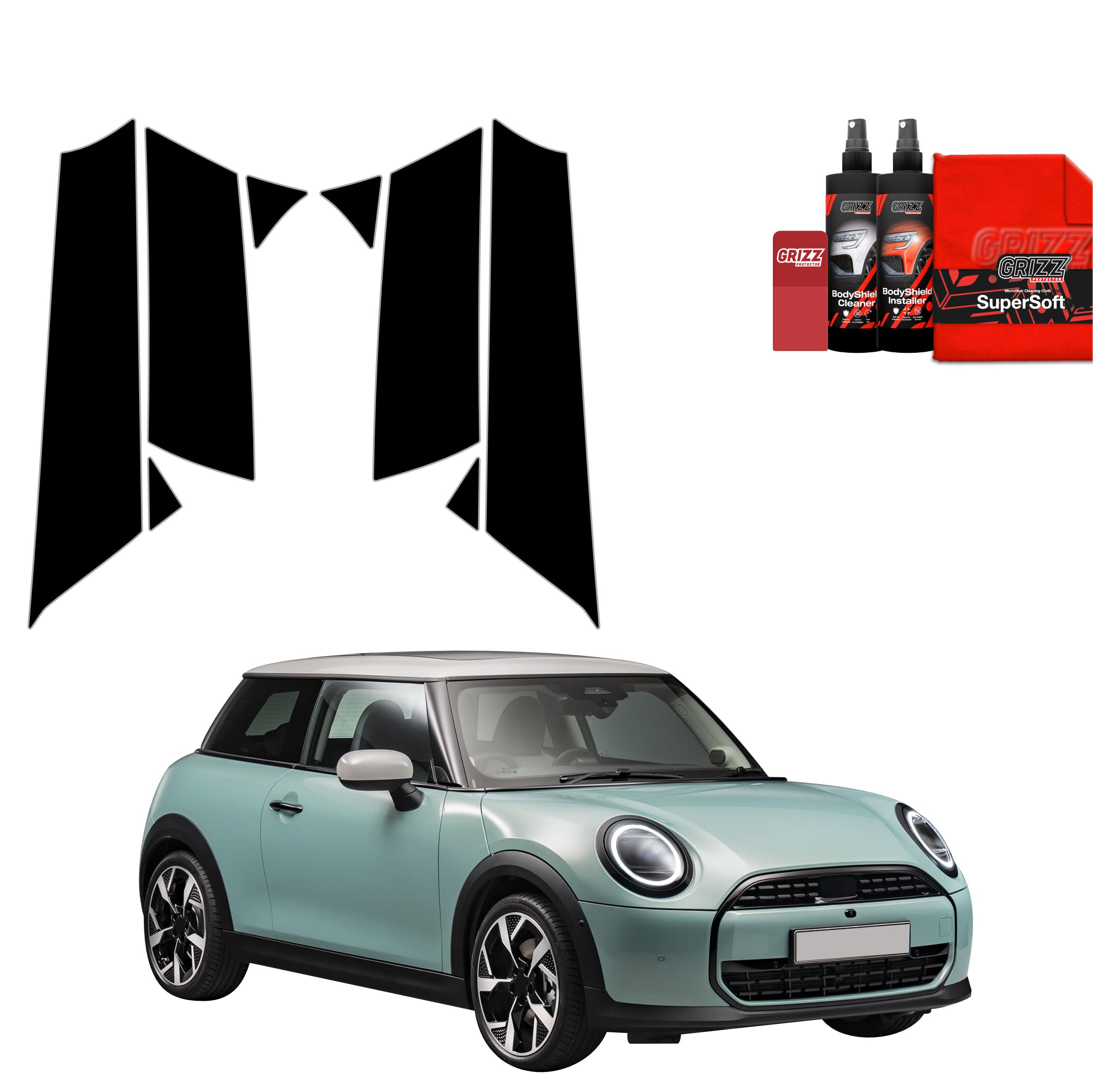 8in1 Schwarze Grizz Protector schutzfolie für B-C-Säule - Mini Cooper S (2023- 2025)