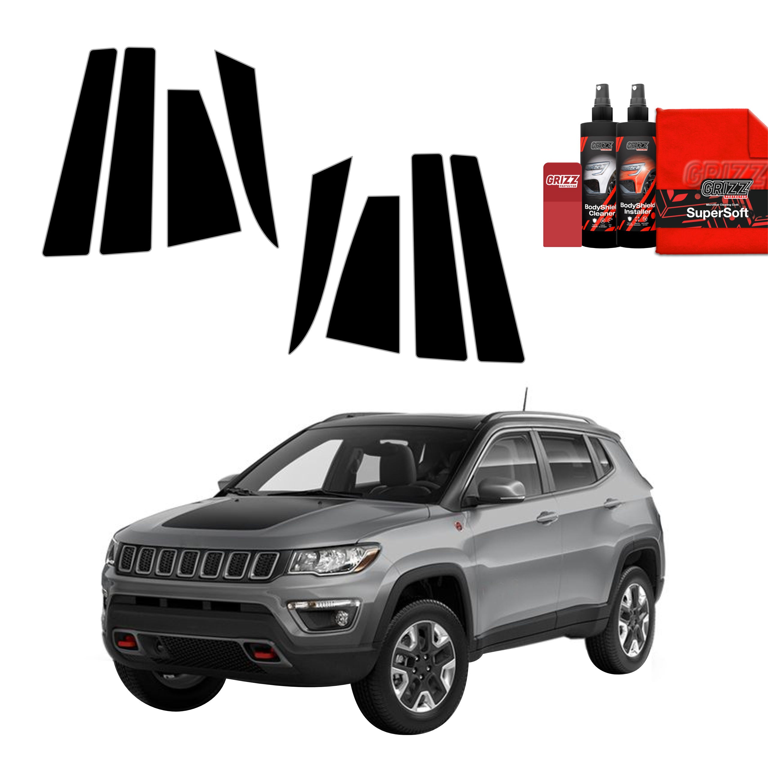 8in1 Schwarze Grizz Protector schutzfolie für B-C-Säule - Jeep Compass (2020-2024)