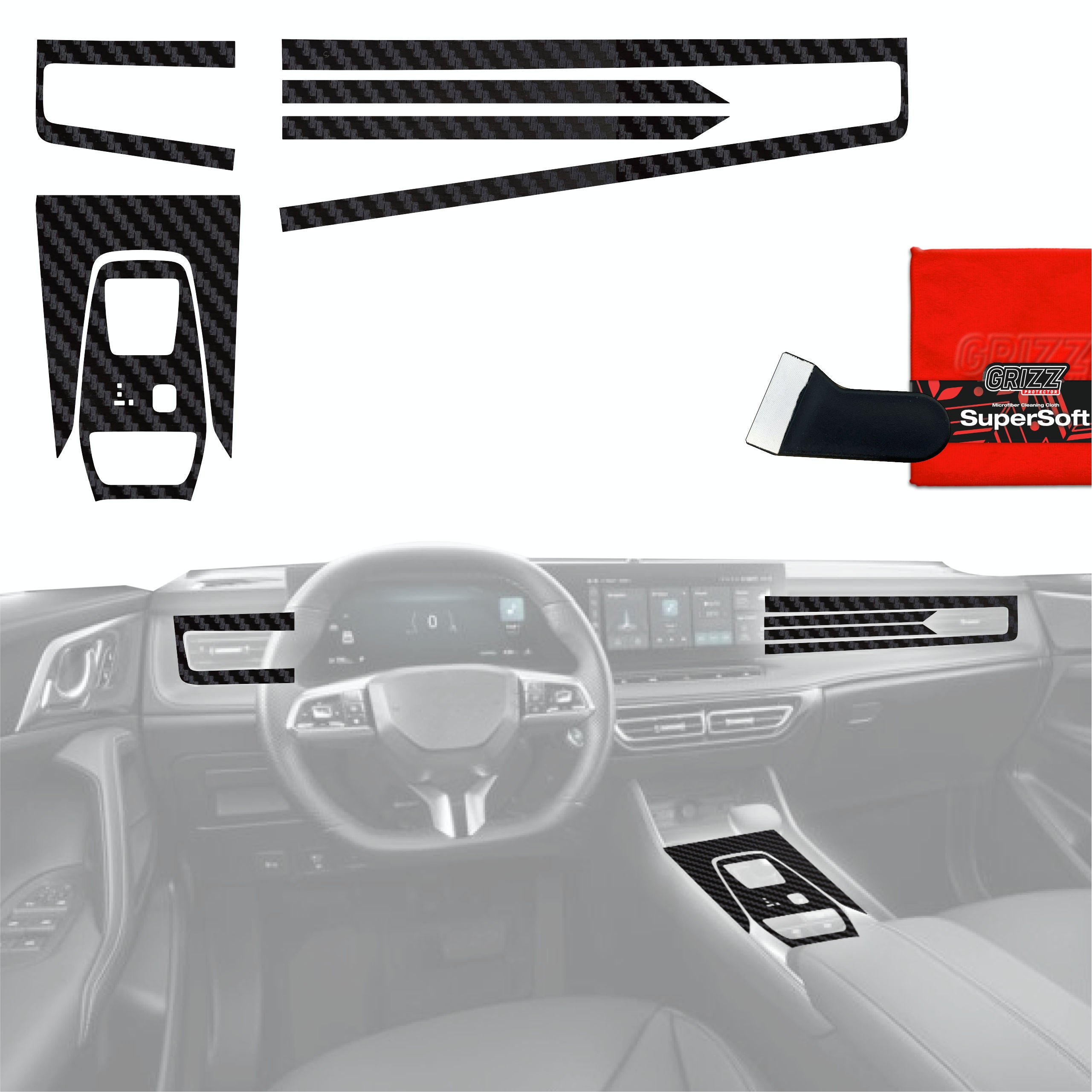 6in1 Schutzfolien Grizz Protector für Mittelkonsole & Armaturenbrett - MG HS (2024-2026) Carbon Optik Matt Antifingerprint