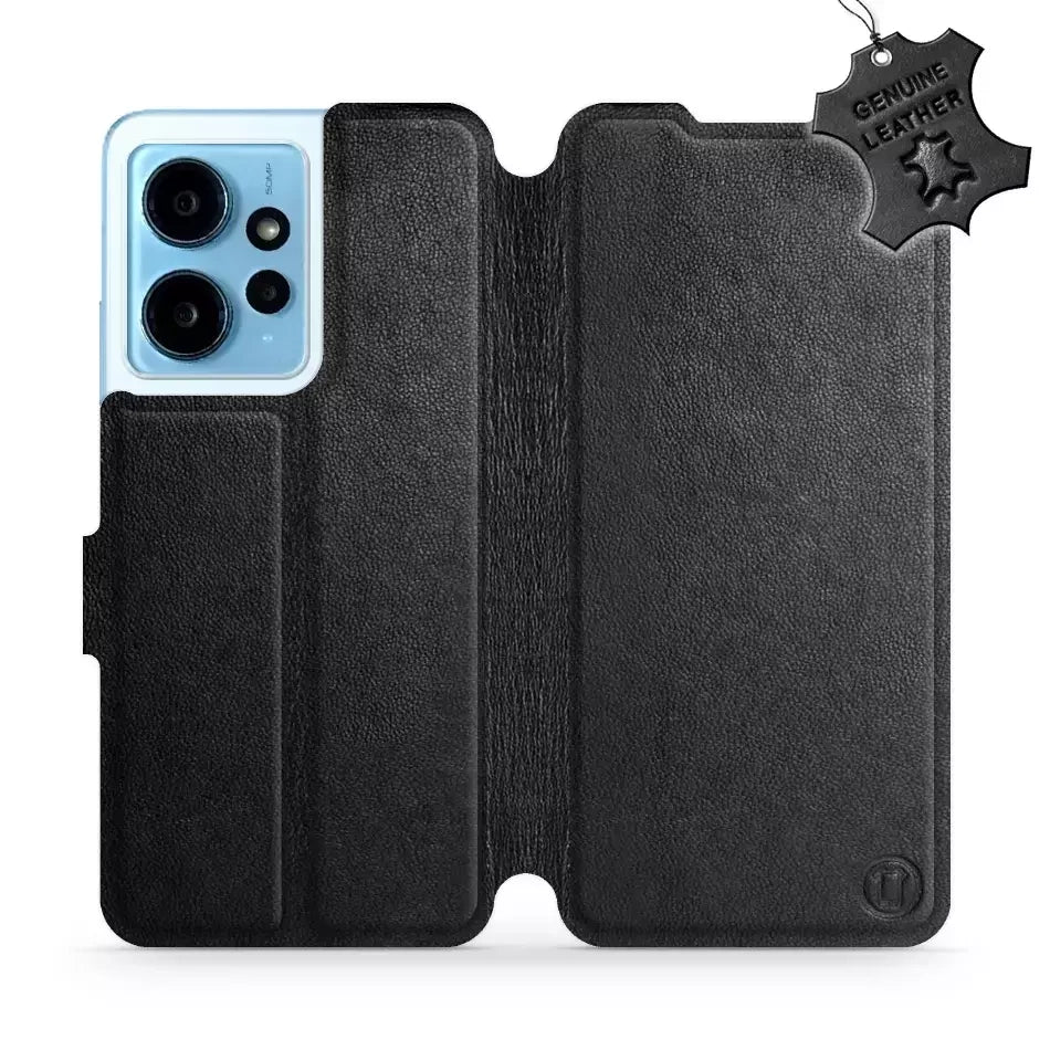Echtleder Handyhülle für Xiaomi Redmi Note 12 4G, Mobiwear Leather, Schwarz