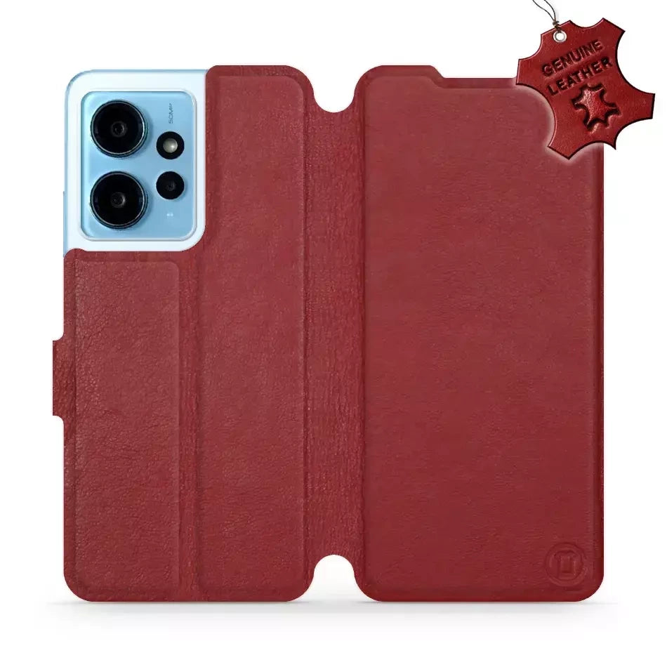 Echtleder Handyhülle für Xiaomi Redmi Note 12 4G, Mobiwear Leather, Dunkelrot