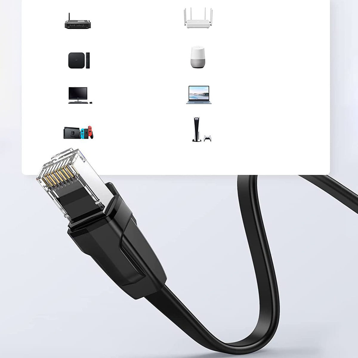 LAN Ethernet Flachkabel Ugreen RJ45 Cat 6 UTP, 1000Mbps, 0.5m, Schwarz