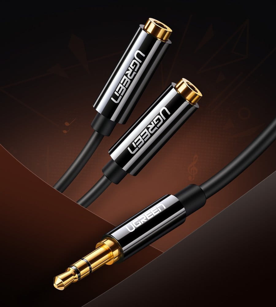 Ugreen 3,5 mm Mini-Klinke Kopfhörer Splitter Kabel 25 cm, Schwarz