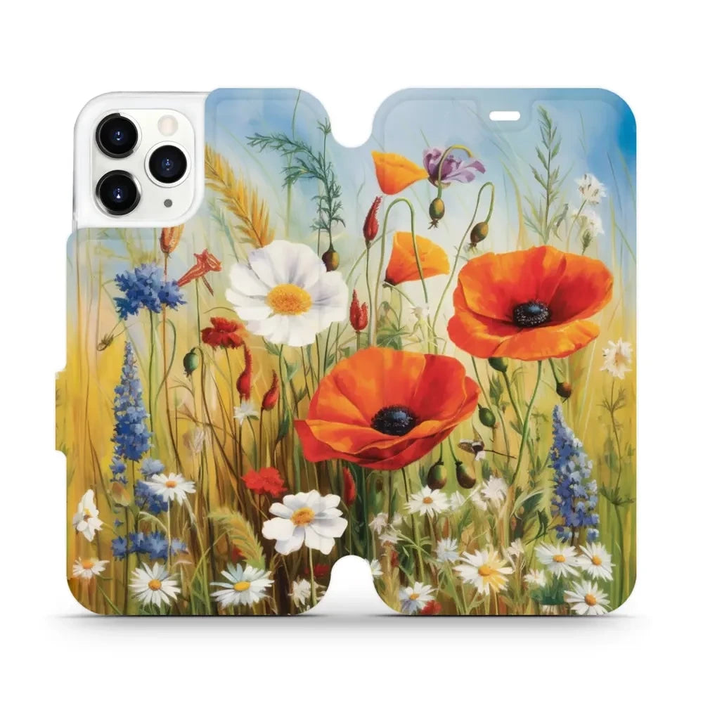 Handyhülle mit klappe für iPhone 11 Pro, Mobiwear Book, Wiesenblumen