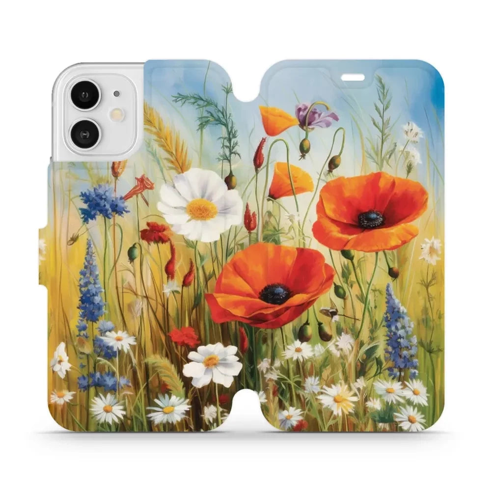 Handyhülle mit klappe für iPhone 12, Mobiwear Book, Wiesenblumen