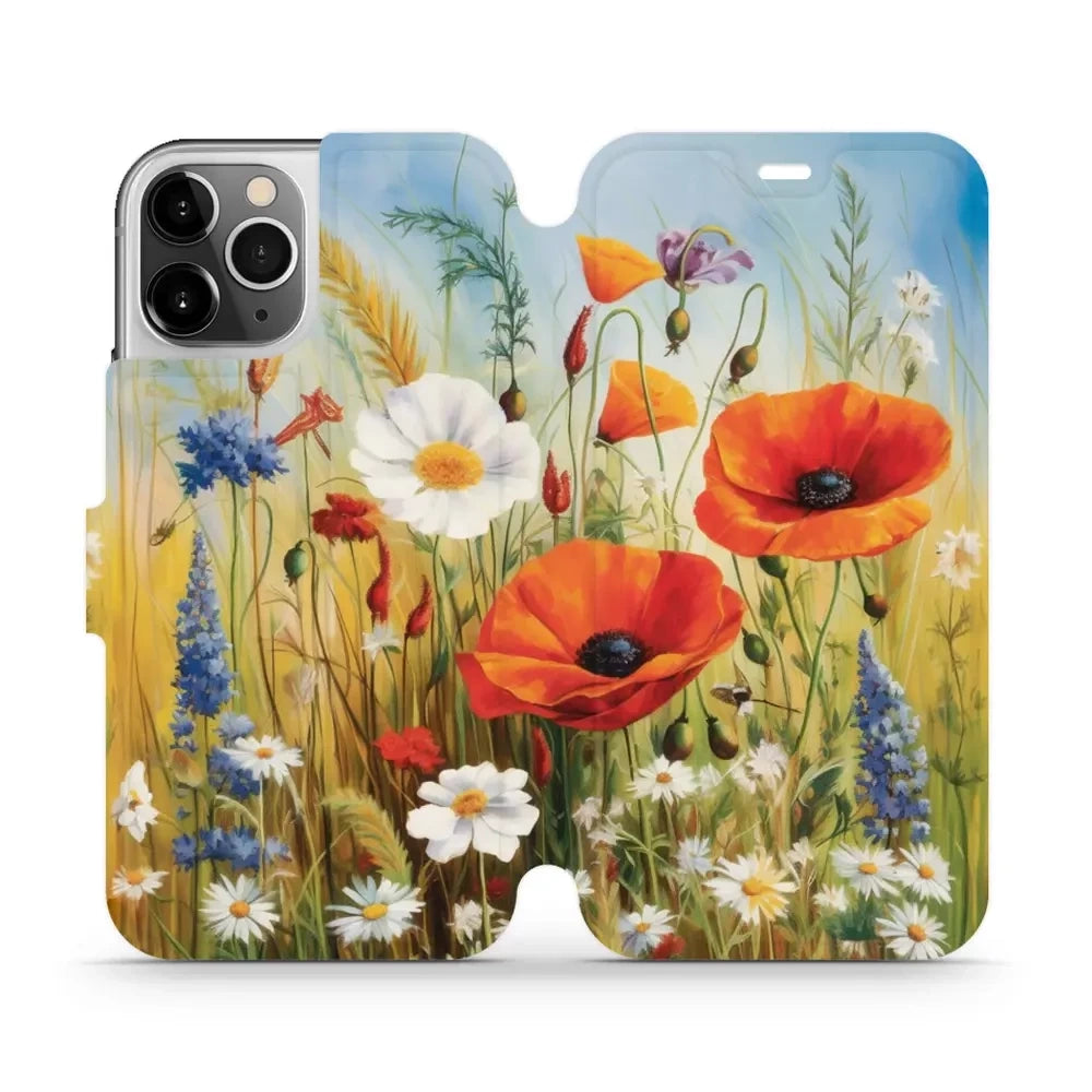Handyhülle mit klappe für iPhone 12 Pro, Mobiwear Book, Wiesenblumen