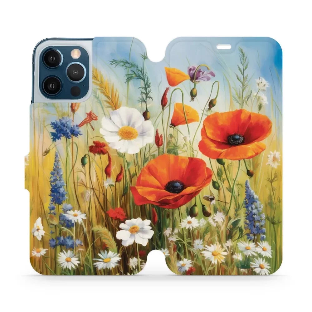 Handyhülle mit klappe für iPhone 12 Pro Max, Mobiwear Book, Wiesenblumen