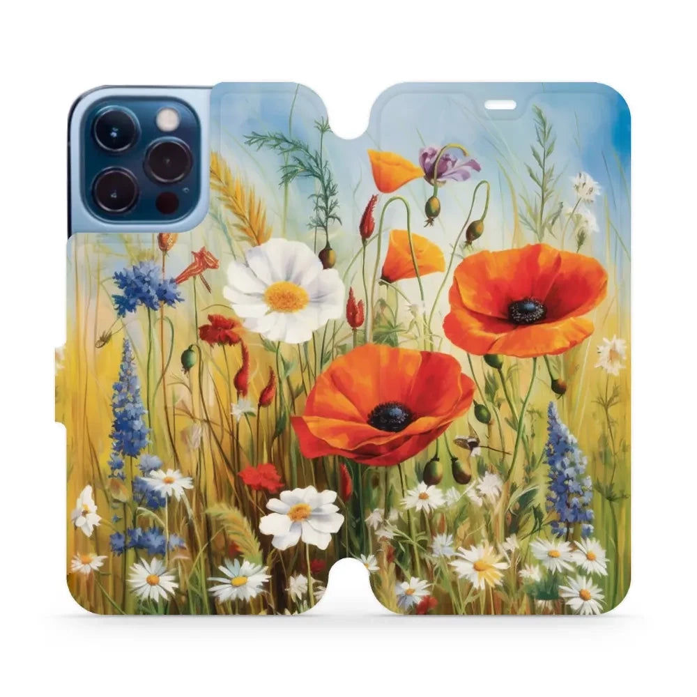 Handyhülle mit klappe für iPhone 13 Pro Max, Mobiwear Book, Wiesenblumen