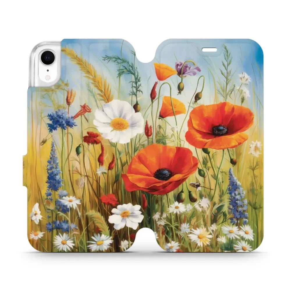 Handyhülle mit klappe für iPhone Xr, Mobiwear Book, Wiesenblumen