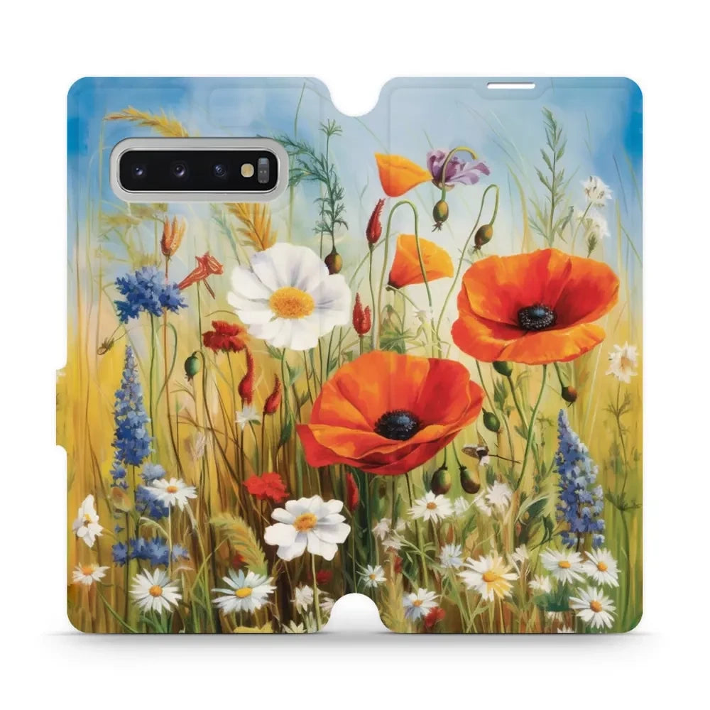 Handyhülle mit klappe für Galaxy S10 Plus, Mobiwear Book, Wiesenblumen