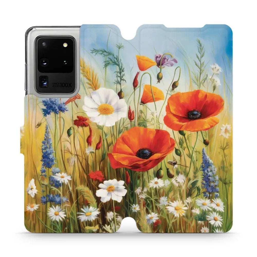 Handyhülle mit klappe für Galaxy S20 Ultra, Mobiwear Book, Wiesenblumen