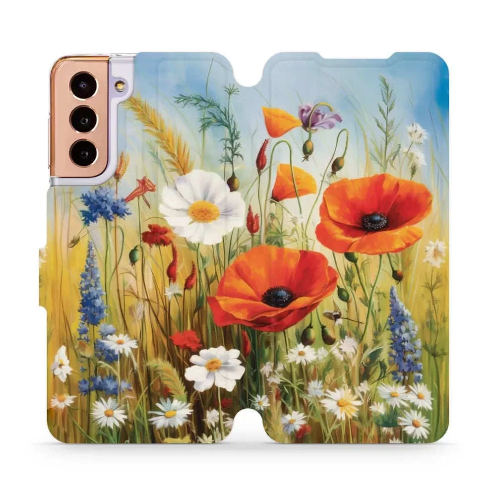 Handyhülle mit klappe für Galaxy S21, Mobiwear Book, Wiesenblumen