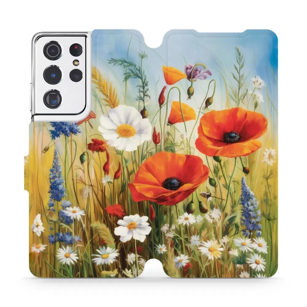 Handyhülle mit klappe für Galaxy S21 Ultra, Mobiwear Book, Wiesenblumen