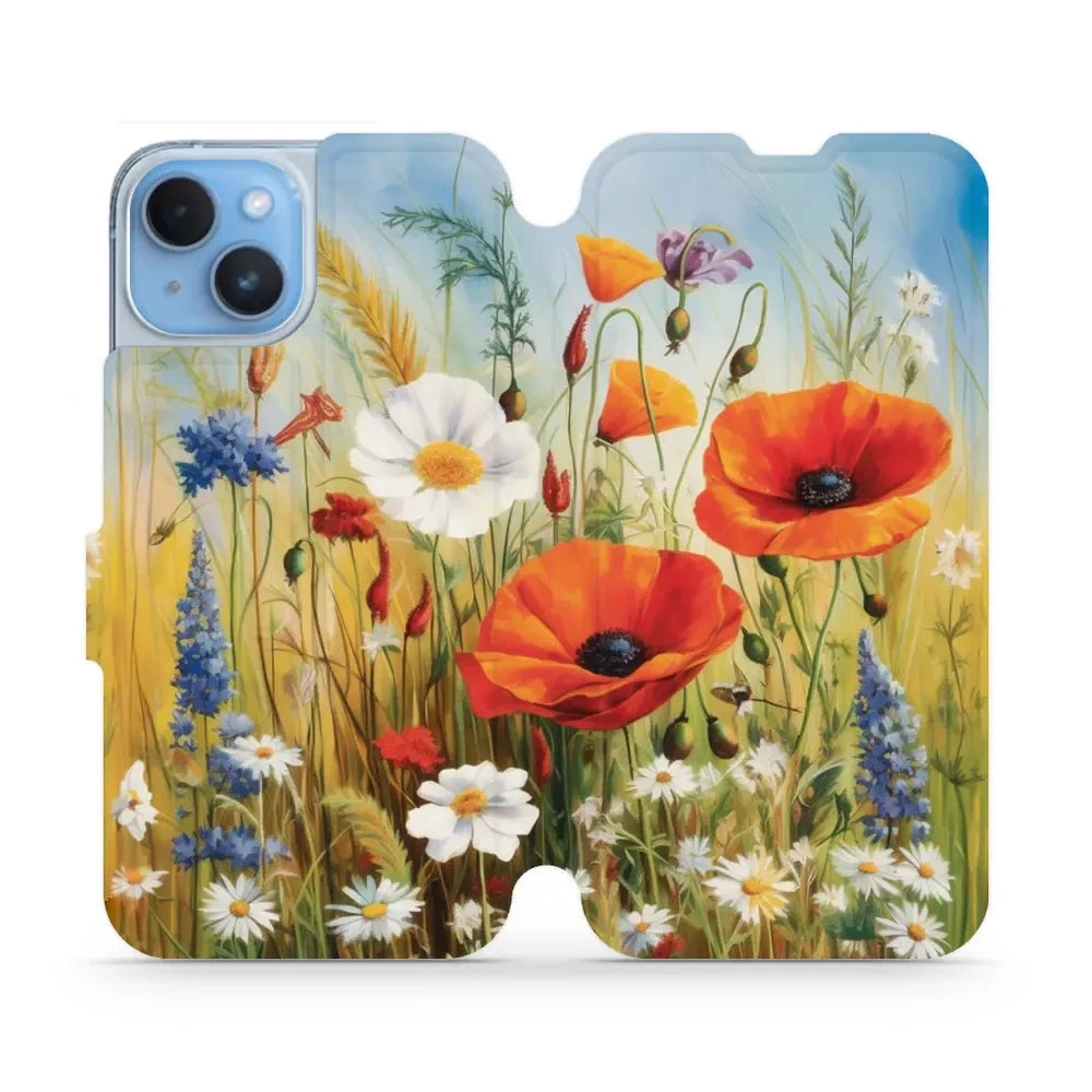 Handyhülle mit klappe für iPhone 14, Mobiwear Book, Wiesenblumen