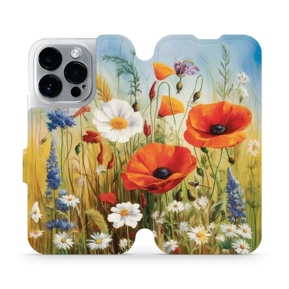 Handyhülle mit klappe für iPhone 14 Pro, Mobiwear Book, Wiesenblumen
