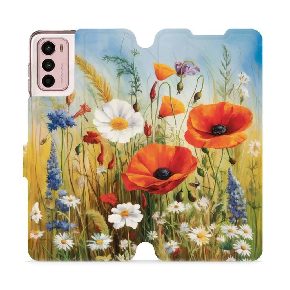 Handyhülle mit klappe für Motorola Moto G42, Mobiwear Book, Wiesenblumen