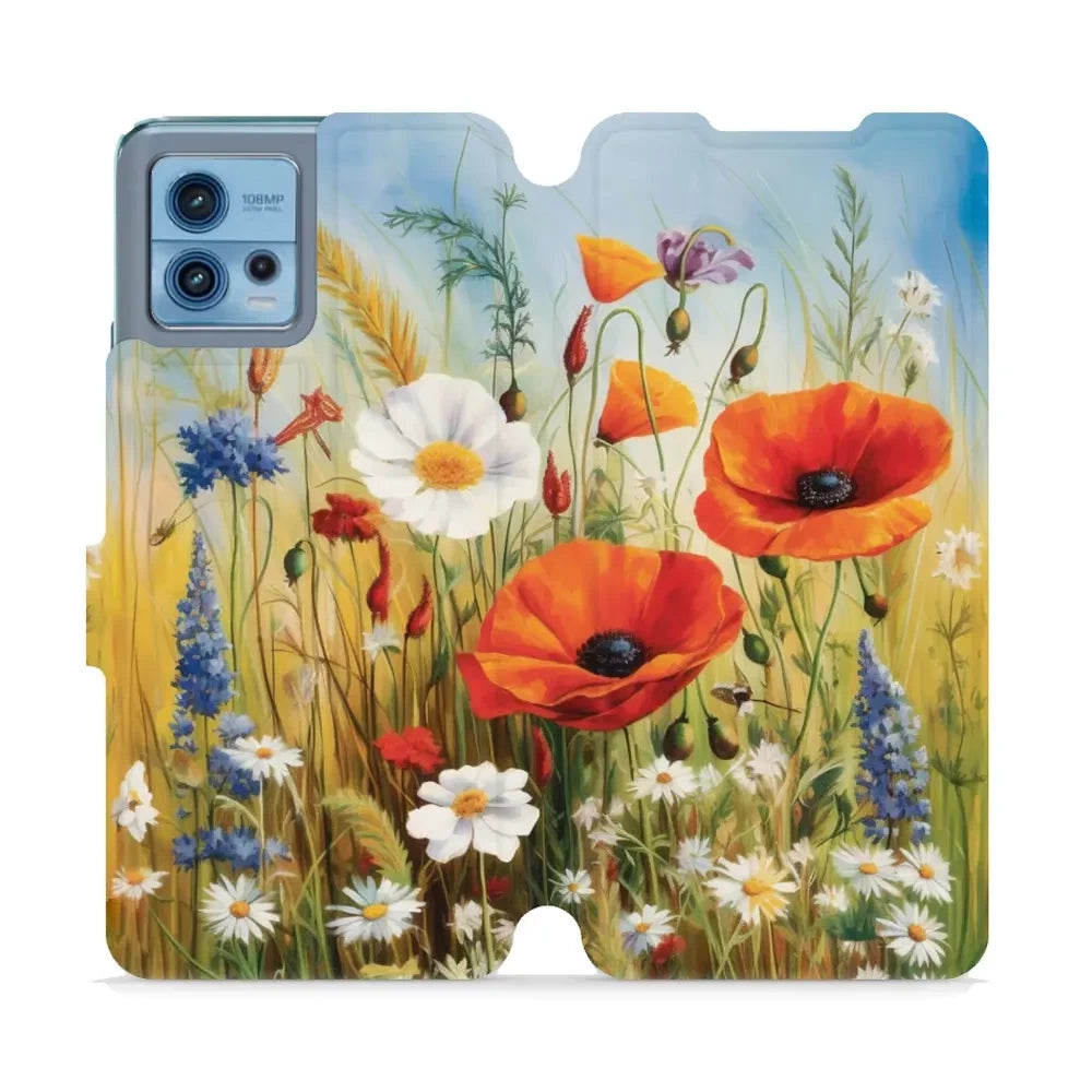 Handyhülle mit klappe für Motorola Moto G72, Mobiwear Book, Wiesenblumen