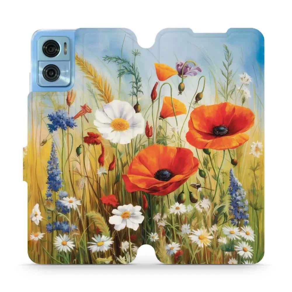 Handyhülle mit klappe für Motorola Moto E22, Mobiwear Book, Wiesenblumen