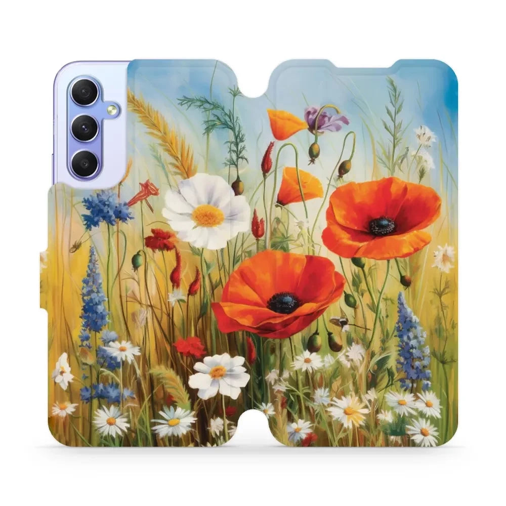 Handyhülle mit klappe für Galaxy A34 5G, Mobiwear Book, Wiesenblumen