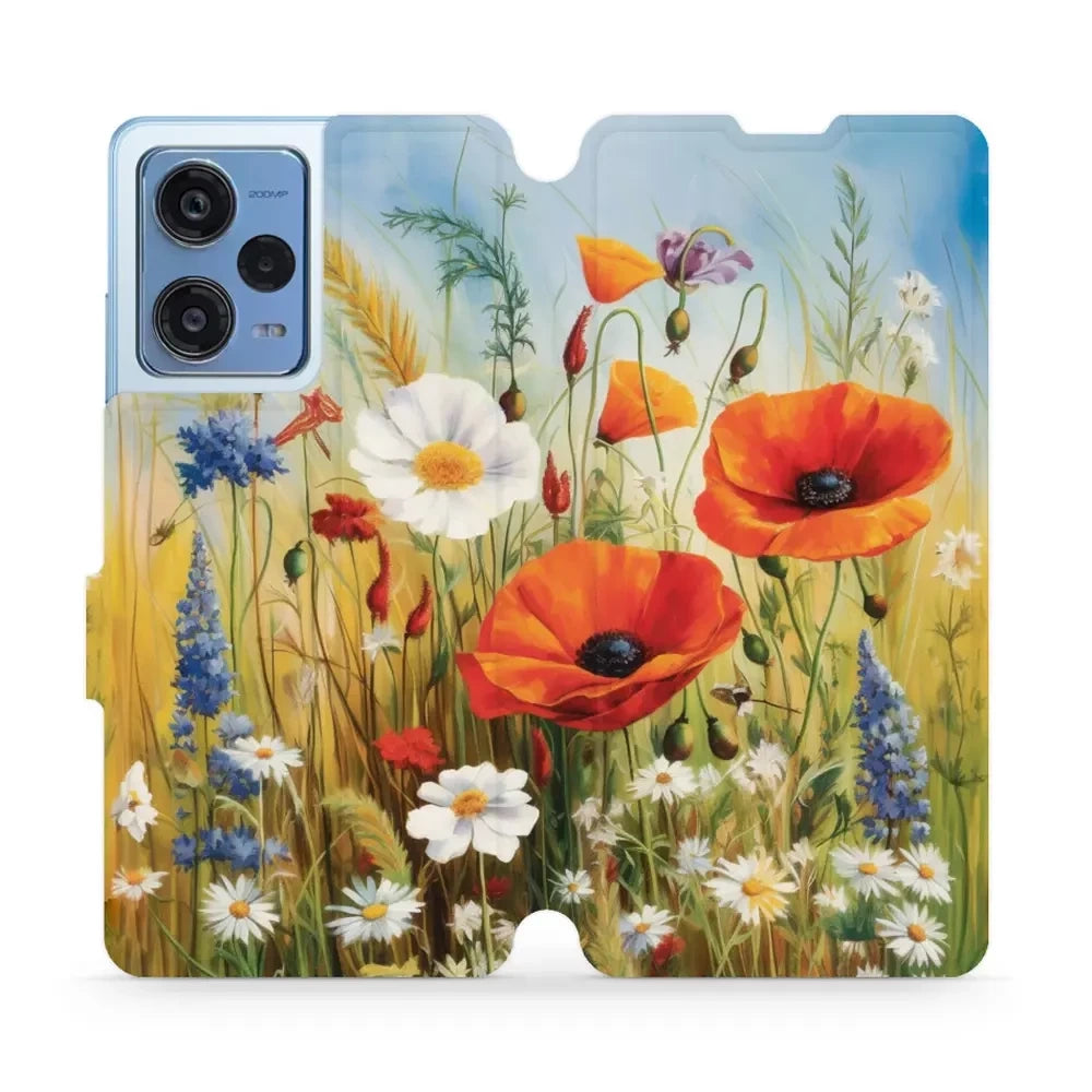Handyhülle mit klappe für Xiaomi Redmi Note 12 Pro 5G, Mobiwear Book, Wiesenblumen