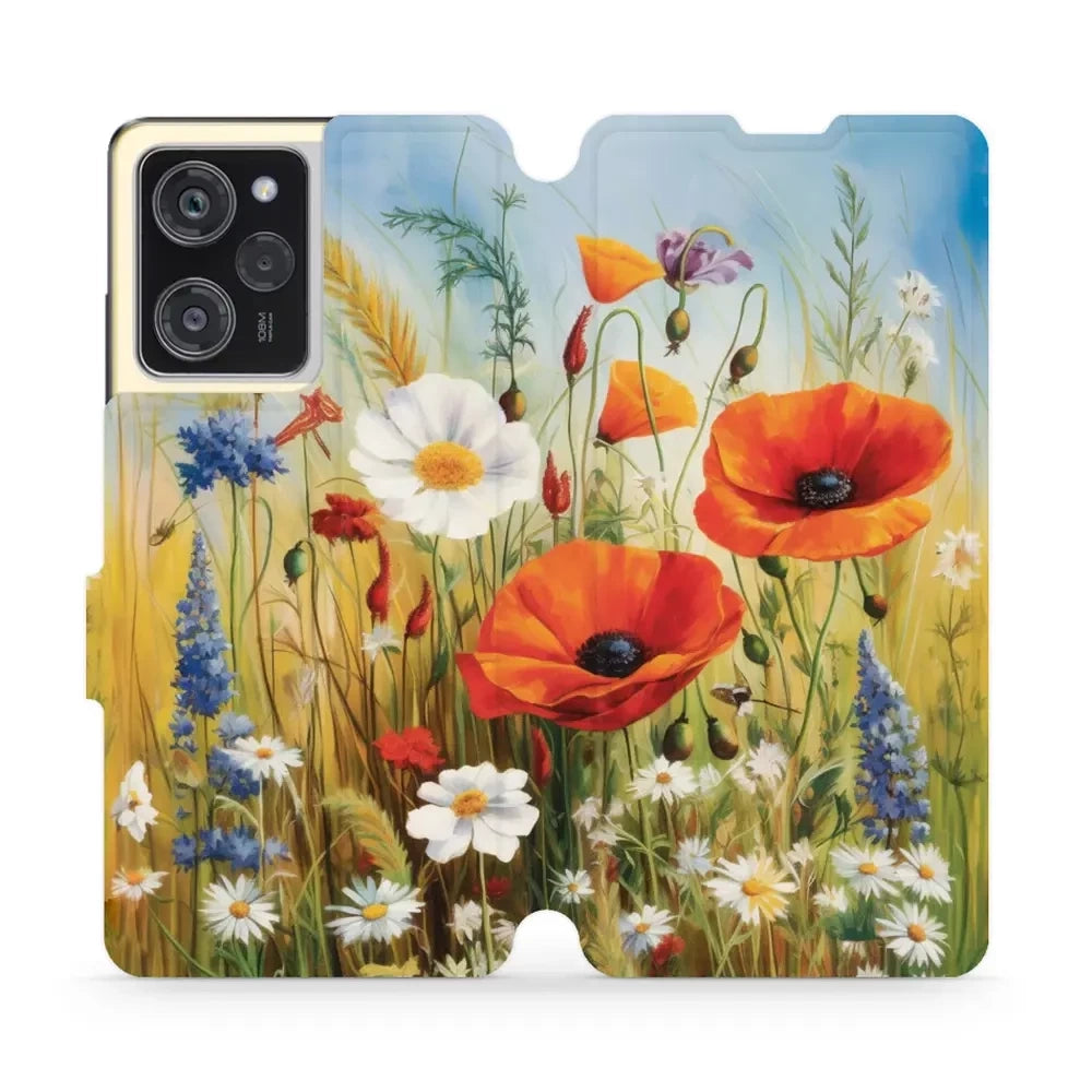 Handyhülle mit klappe für Xiaomi Poco X5 Pro, Mobiwear Book, Wiesenblumen