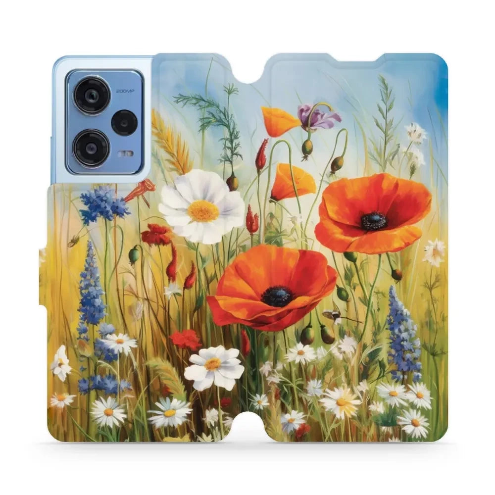 Handyhülle mit klappe für Xiaomi Redmi Note 12 Pro+ 5G, Mobiwear Book, Wiesenblumen