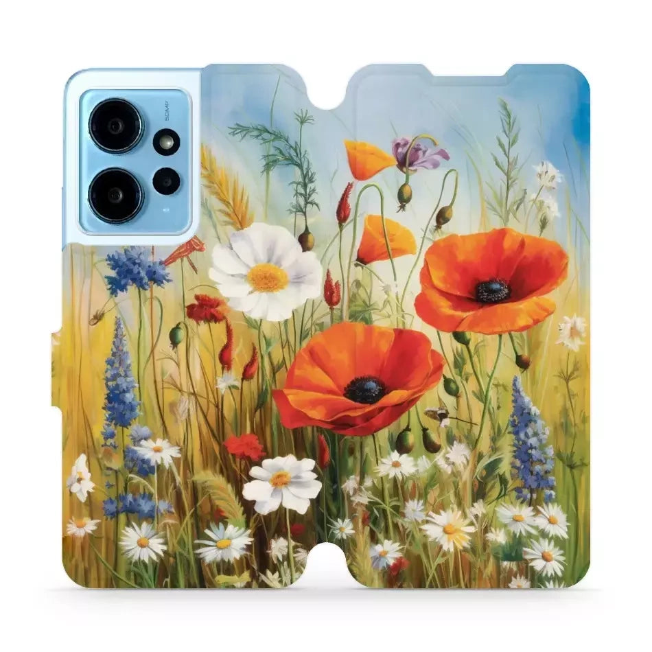 Handyhülle mit klappe für Xiaomi Redmi Note 12 4G, Mobiwear Book, Wiesenblumen