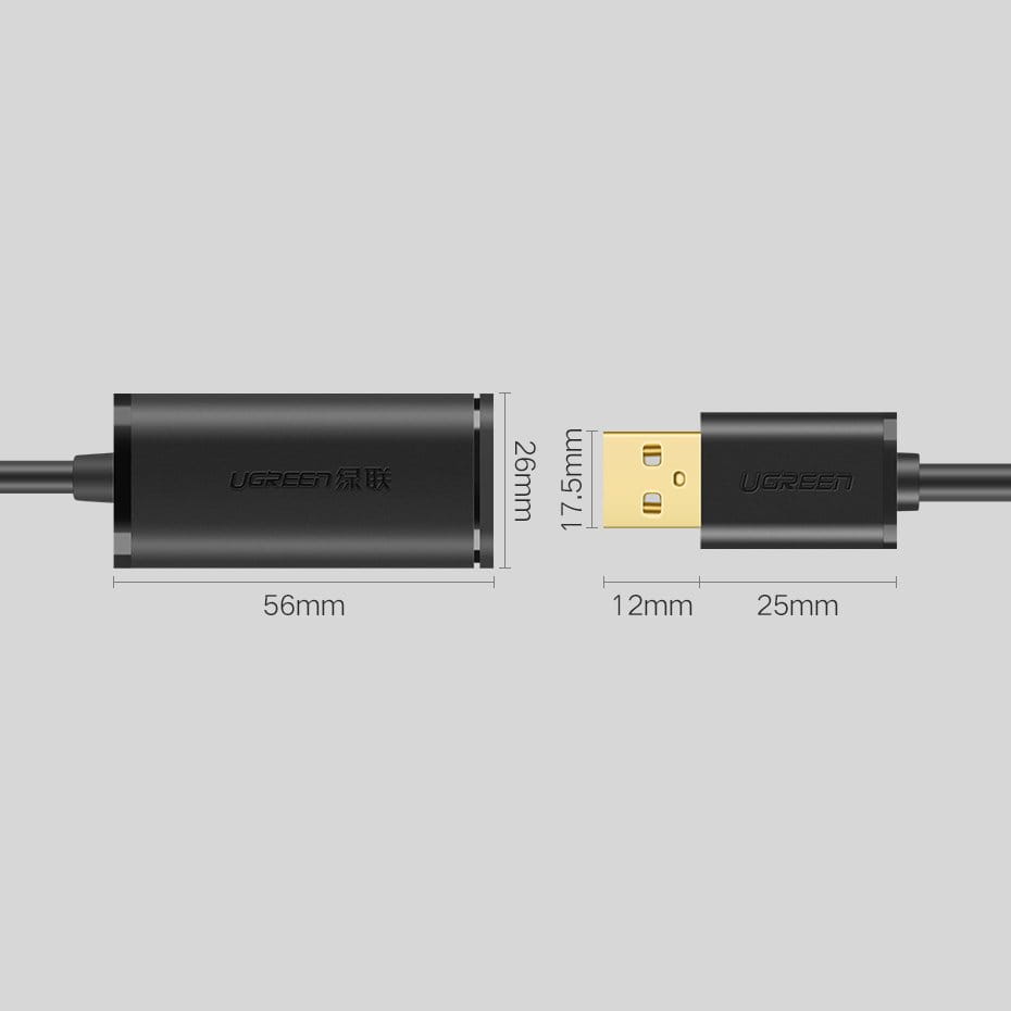 Ugreen USB 2.0 aktives Extenderkabel 480 Mbps, 10m, Schwarz