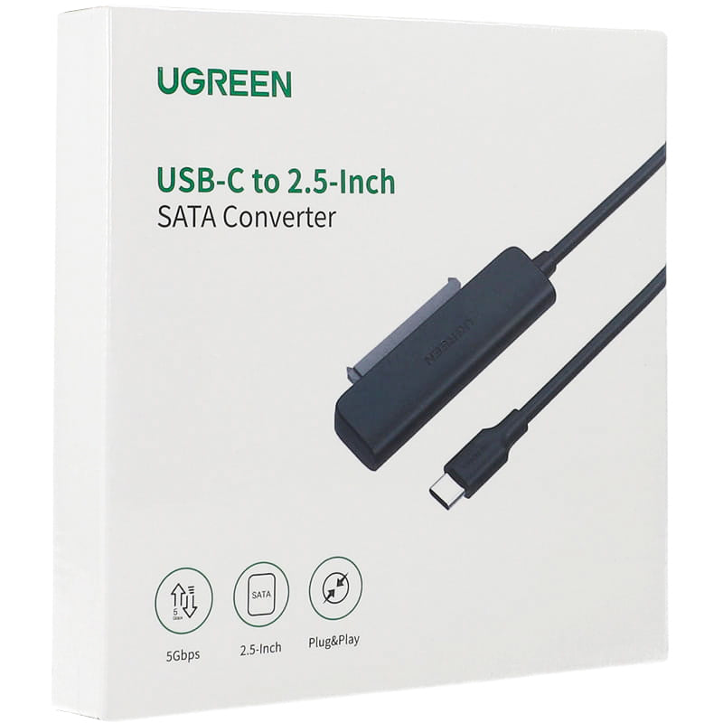 Adapter Ugreen USB-C auf SATA 2,5'' Laufwerk, SSD, HDD, 5 Gbps, 50 cm, Schwarz