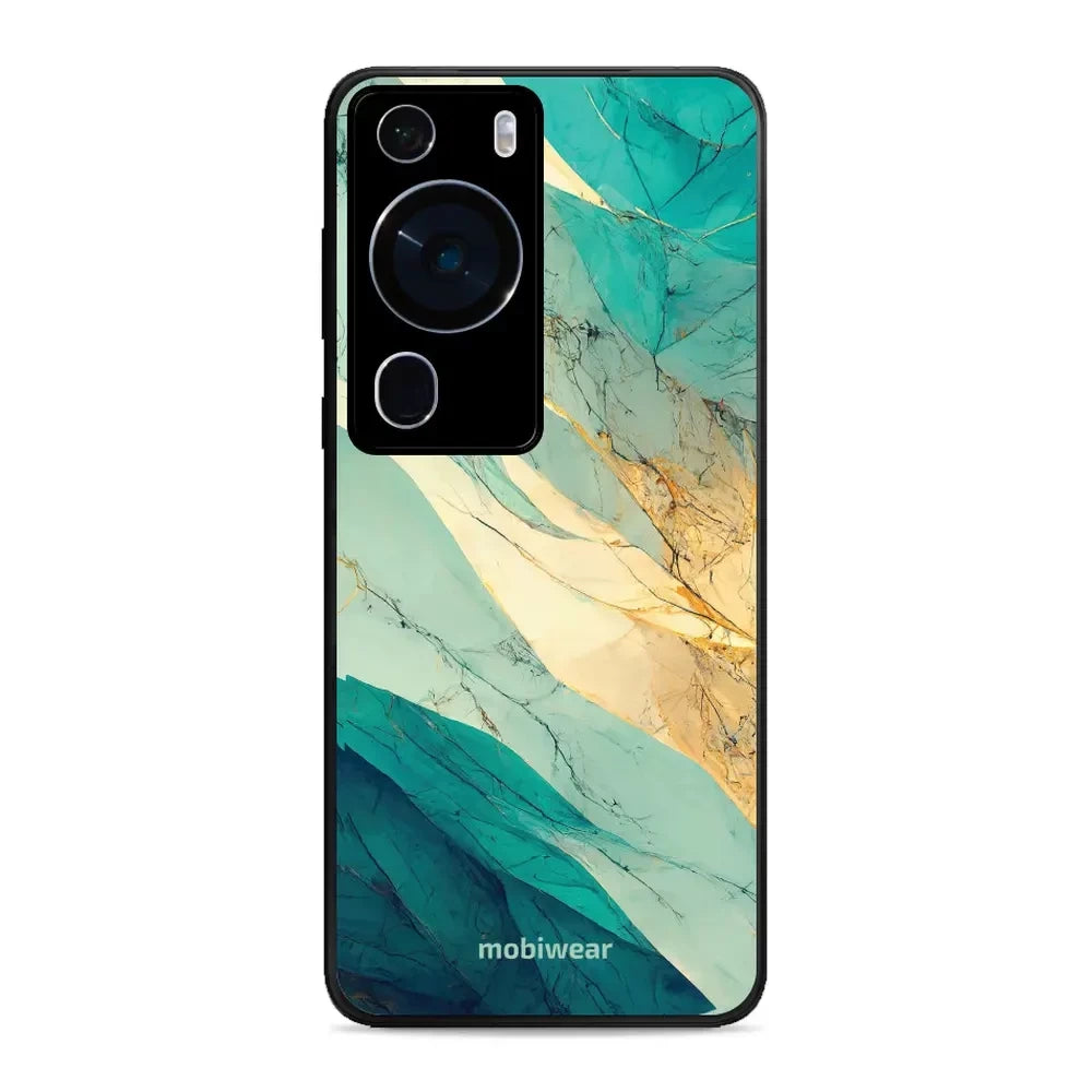 Handyhülle für Huawei P60 Pro, Mobiwear Glossy Case, Türkis-Marmor