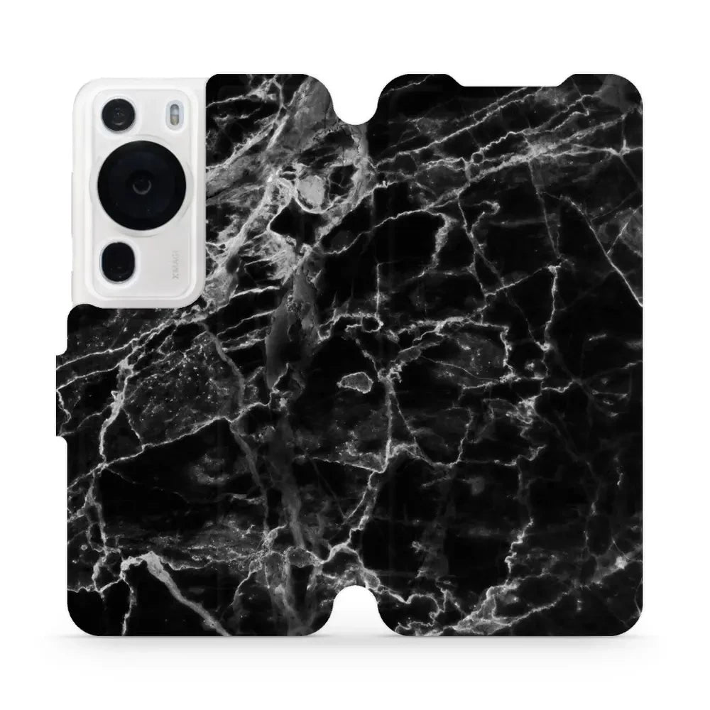 Handyhülle mit klappe für Huawei P60 Pro, Mobiwear Book, Schwarzer Marmor