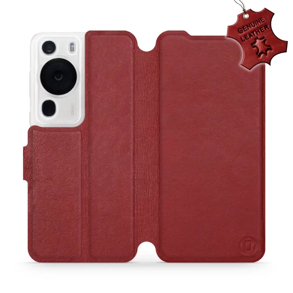 Echtleder Handyhülle für Huawei P60 Pro, Mobiwear Leather, Dunkelrot