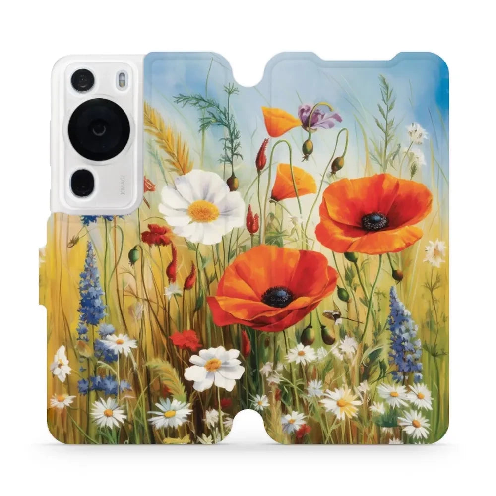 Handyhülle mit klappe für Huawei P60 Pro, Mobiwear Book, Wiesenblumen