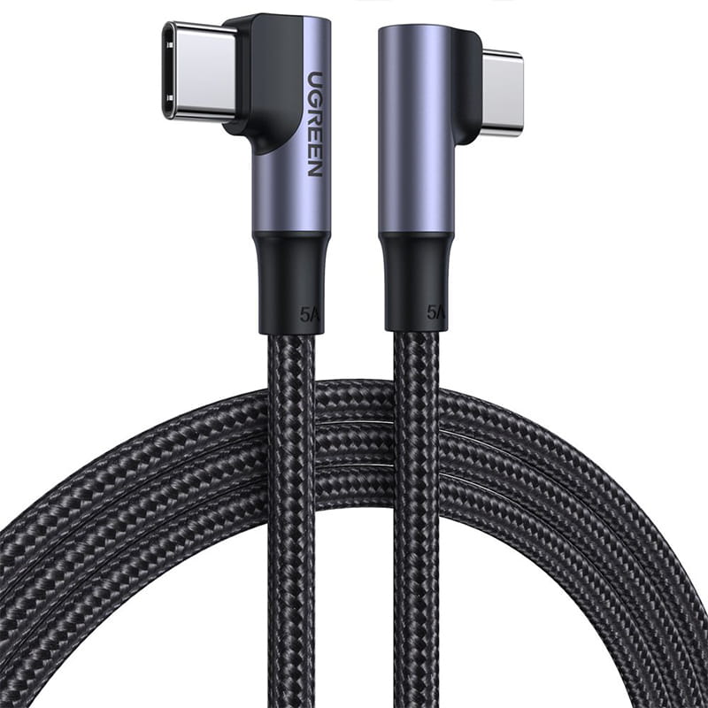 Winkelkabel Ugreen USB-C / USB-C 100 W, QC 4.0, PD, FCP, 2 m, Schwarz
